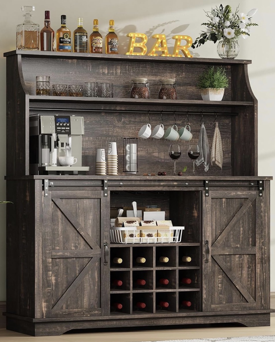 Farmhouse-style coffee bar cabinet