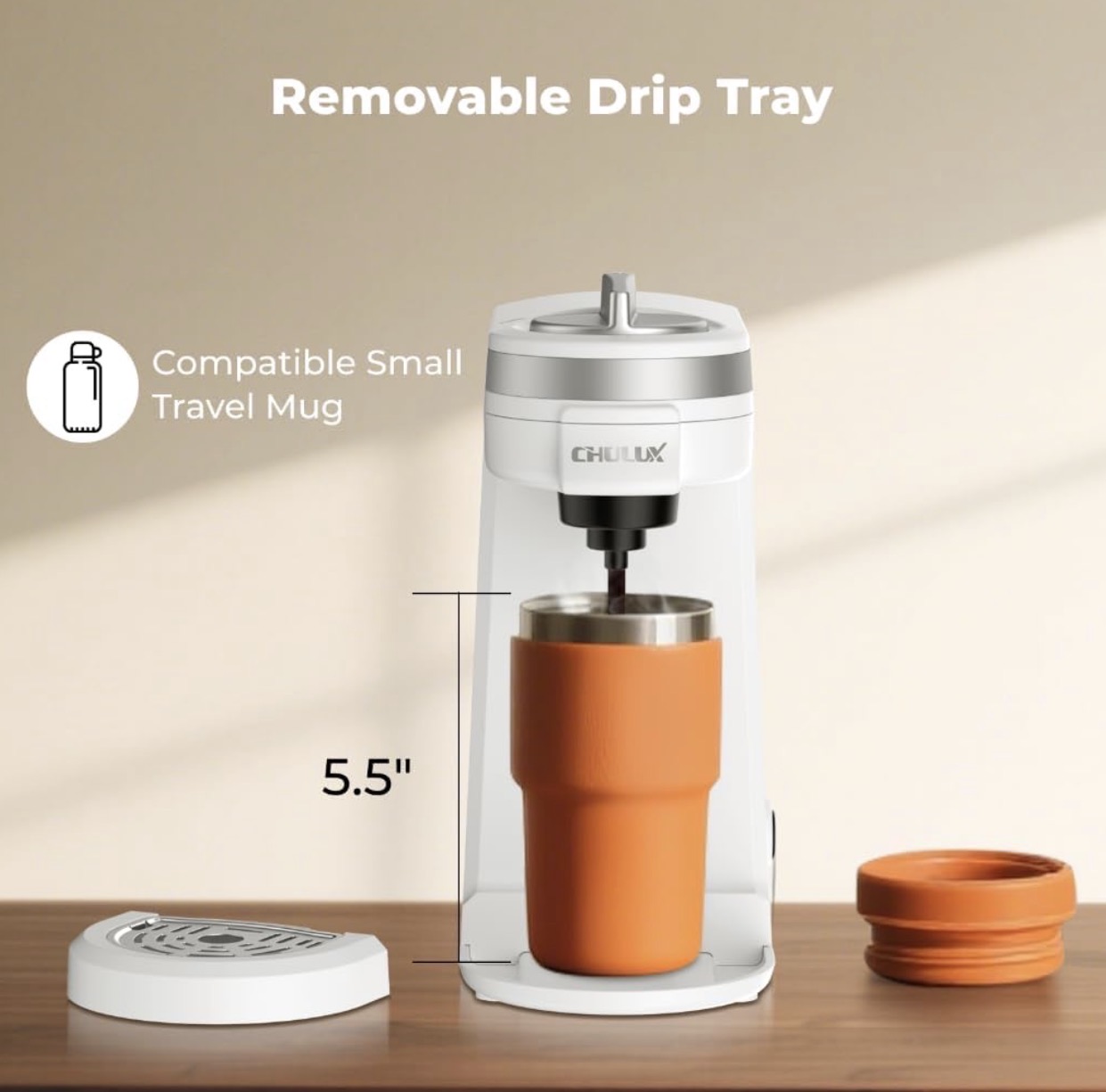 Compact white mini single serve K-Cup coffee brewer