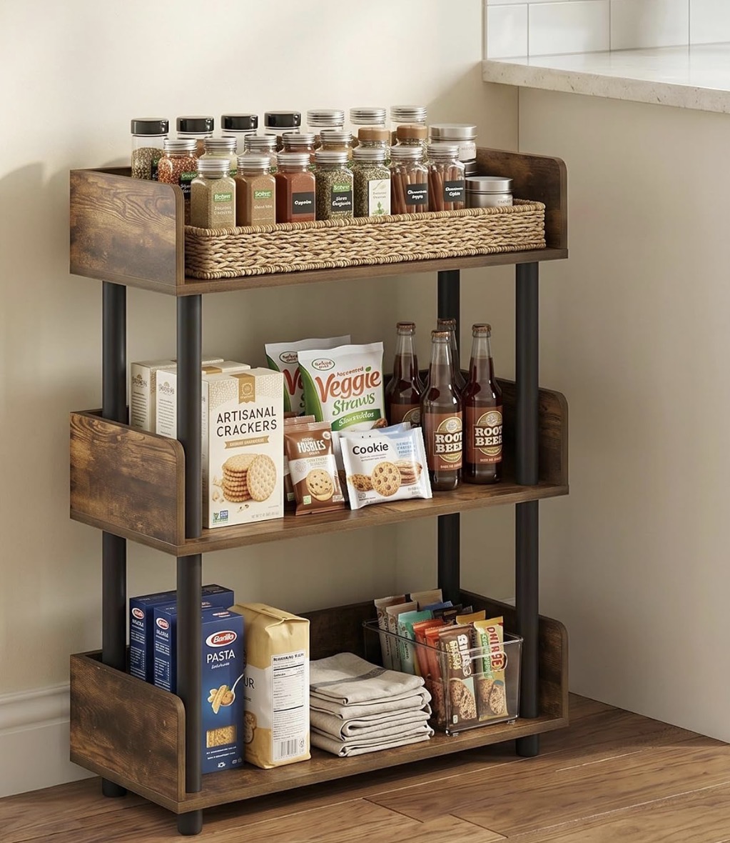 Three-tier kitchen storage shelf