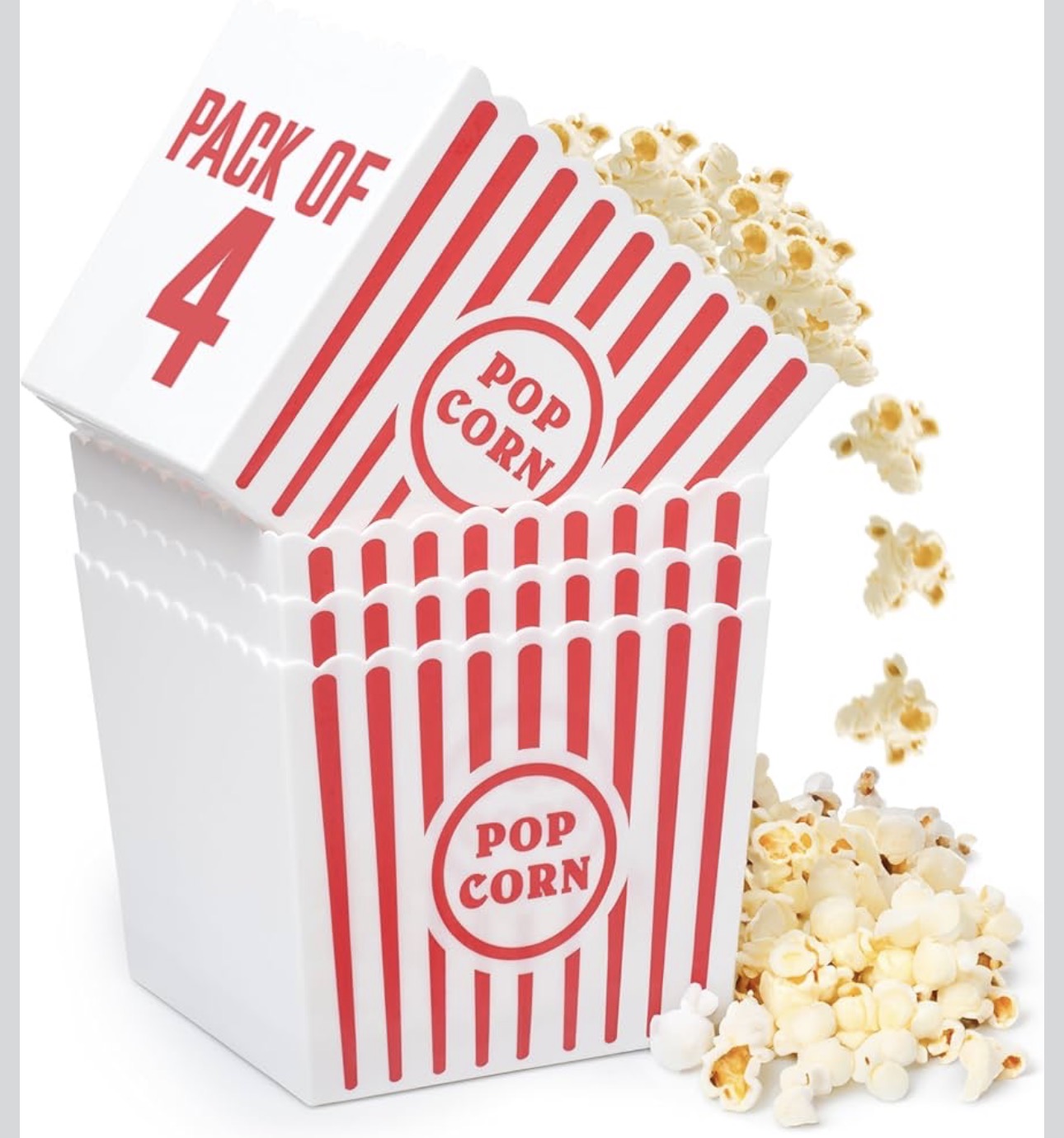 Set of four classic red and white popcorn containers