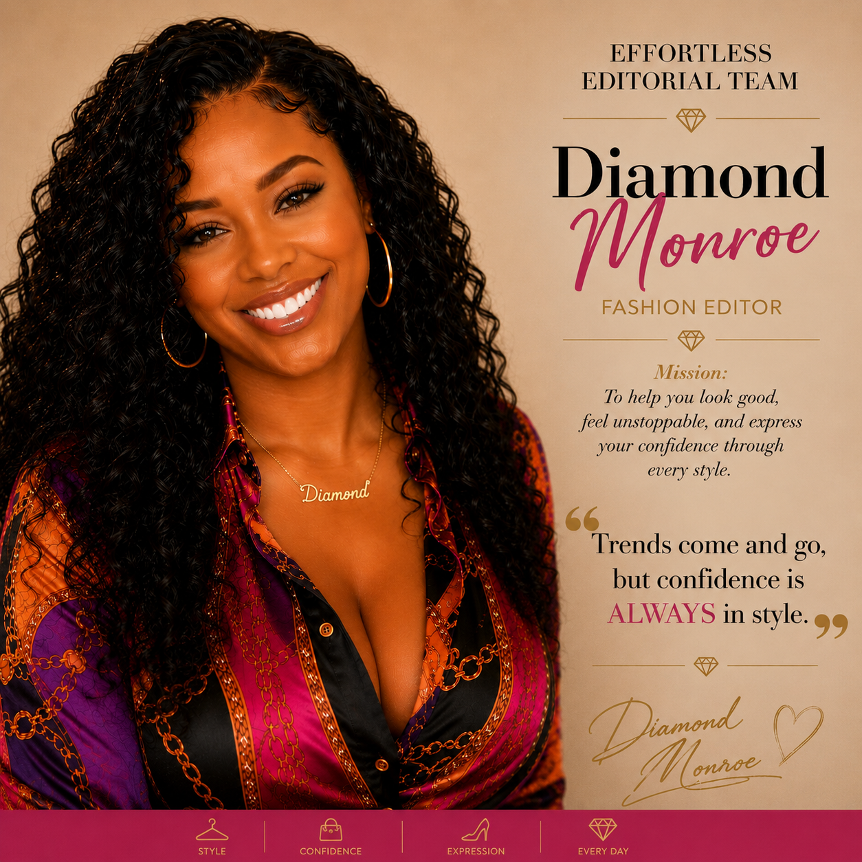 Diamond Monroe, Fashion and Beauty Editor of Effortless Lifestyle