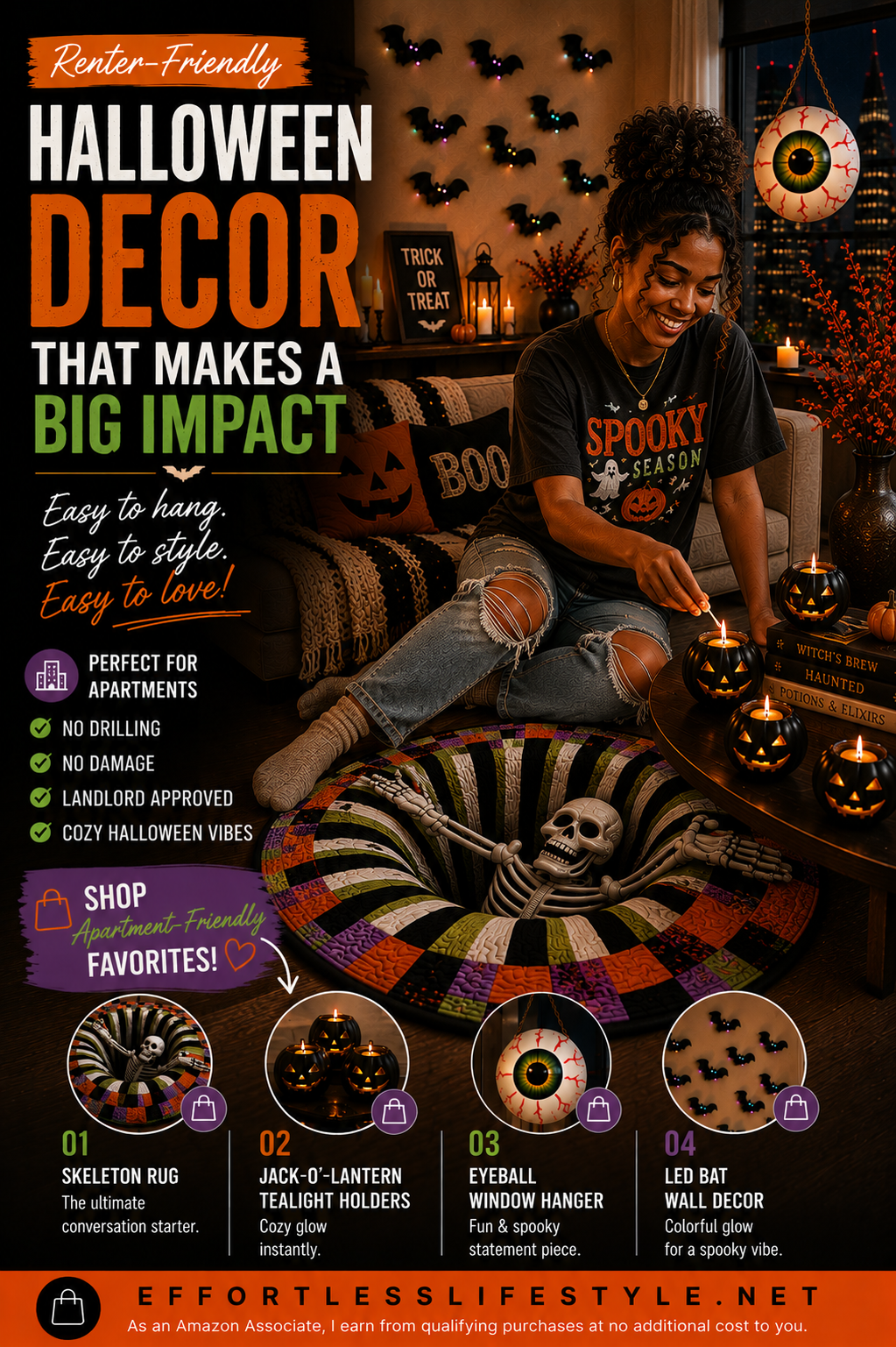 Halloween apartment decorated with spooky seasonal accents