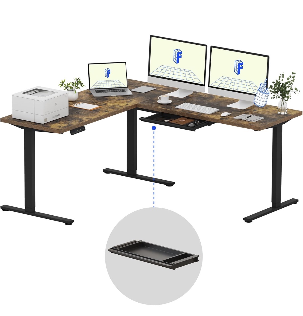 Three-leg standing desk for a home office