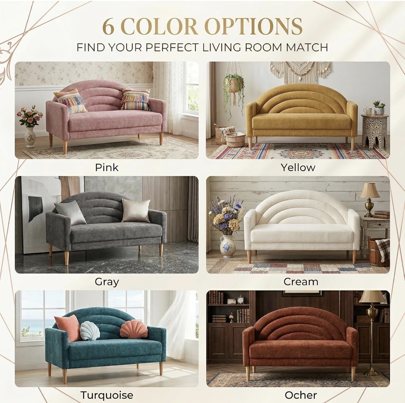 Curved turquoise channel-tufted loveseat