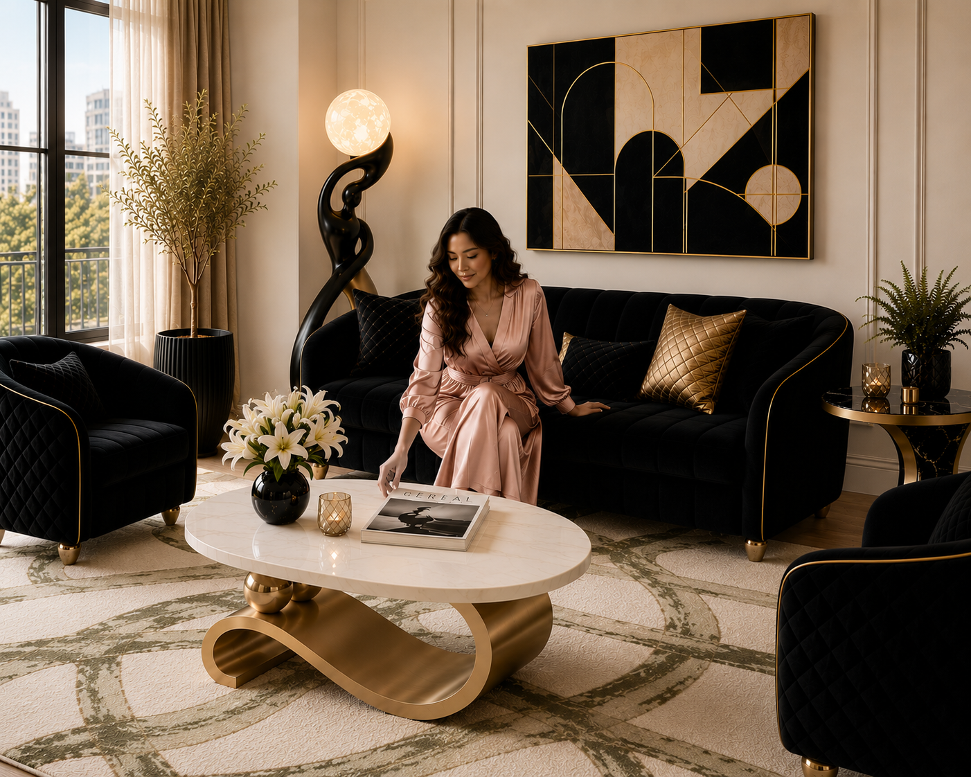 Blush Luxe Neo Deco living room curated by Julian Brooks