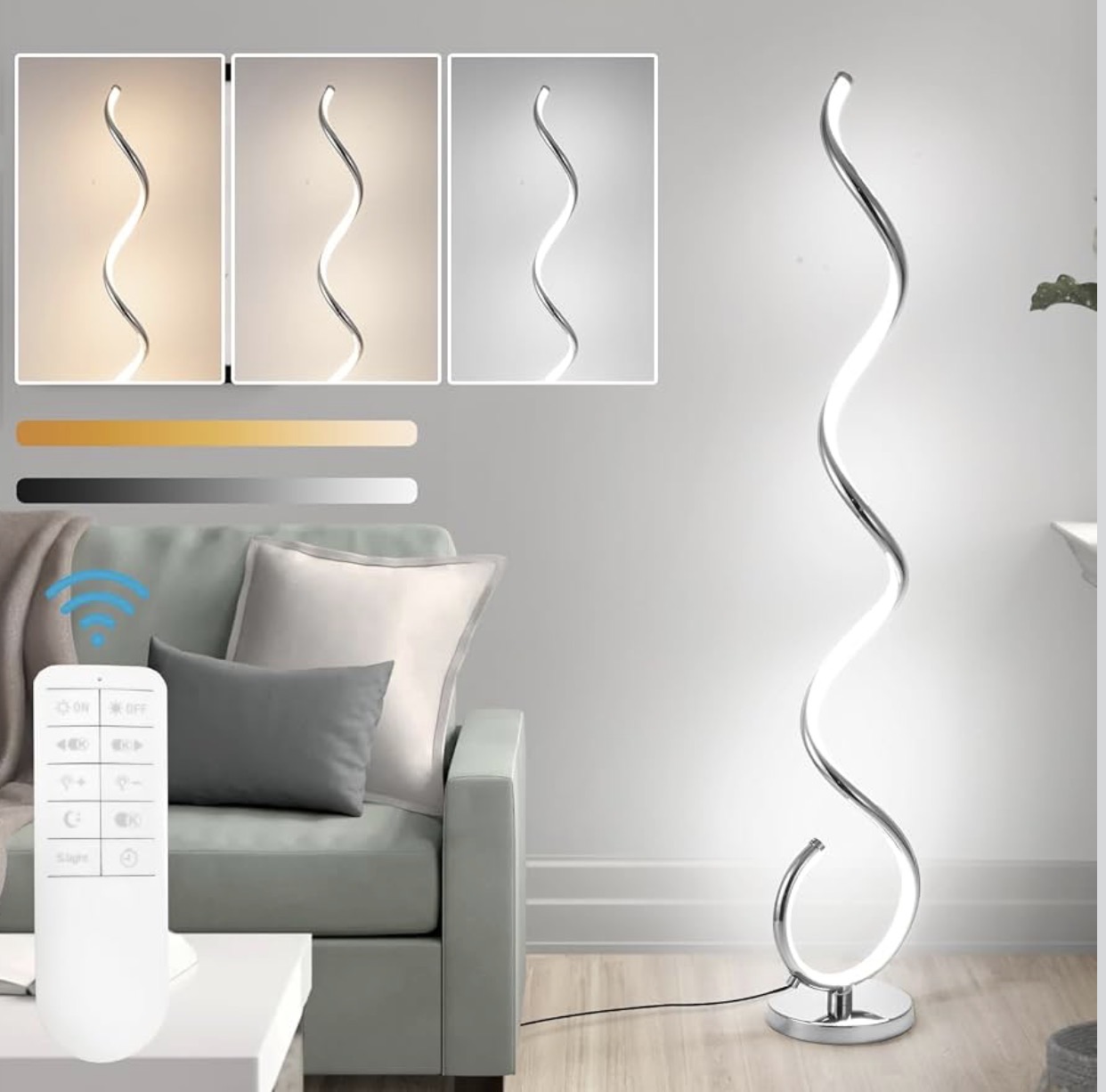 EIDISUNY Gold Spiral LED Floor Lamp