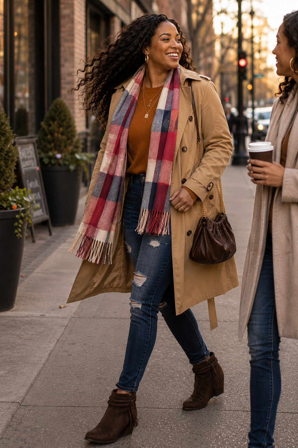 Weekend Style editorial featuring a camel trench outfit