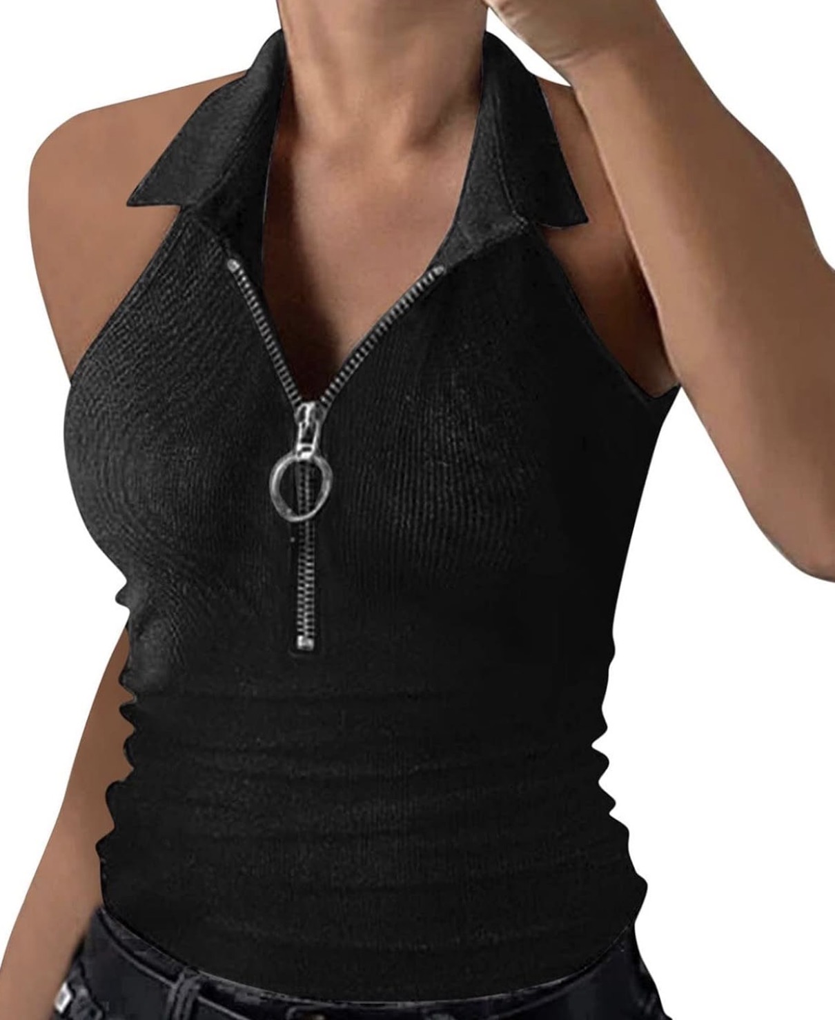 Black zip-front camisole