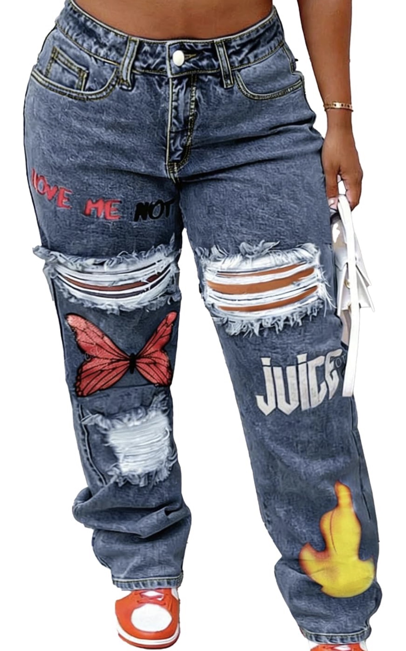 Distressed graphic jeans