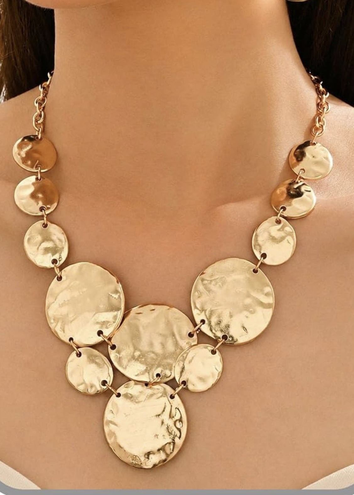 Hammered gold statement necklace
