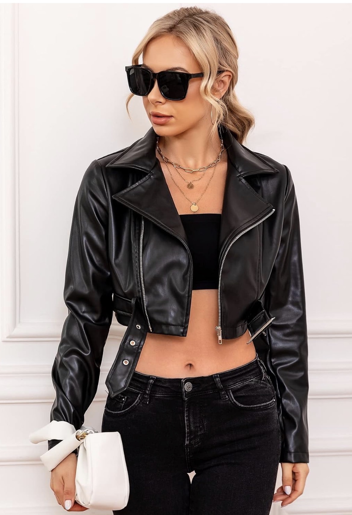 Black cropped leather jacket