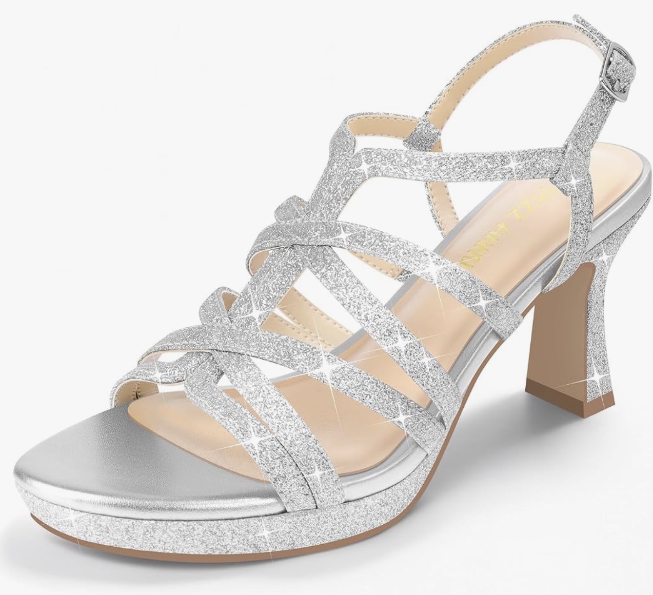 Silver sparkly block heels