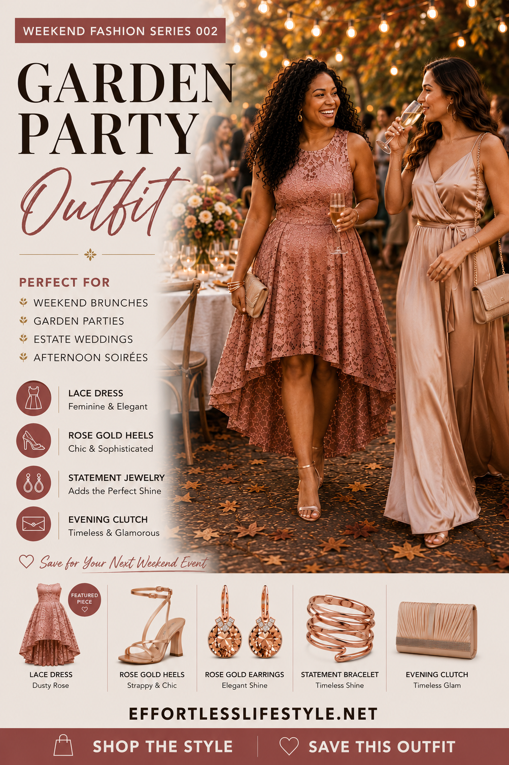 Diamond Monroe wearing a dusty rose garden party outfit