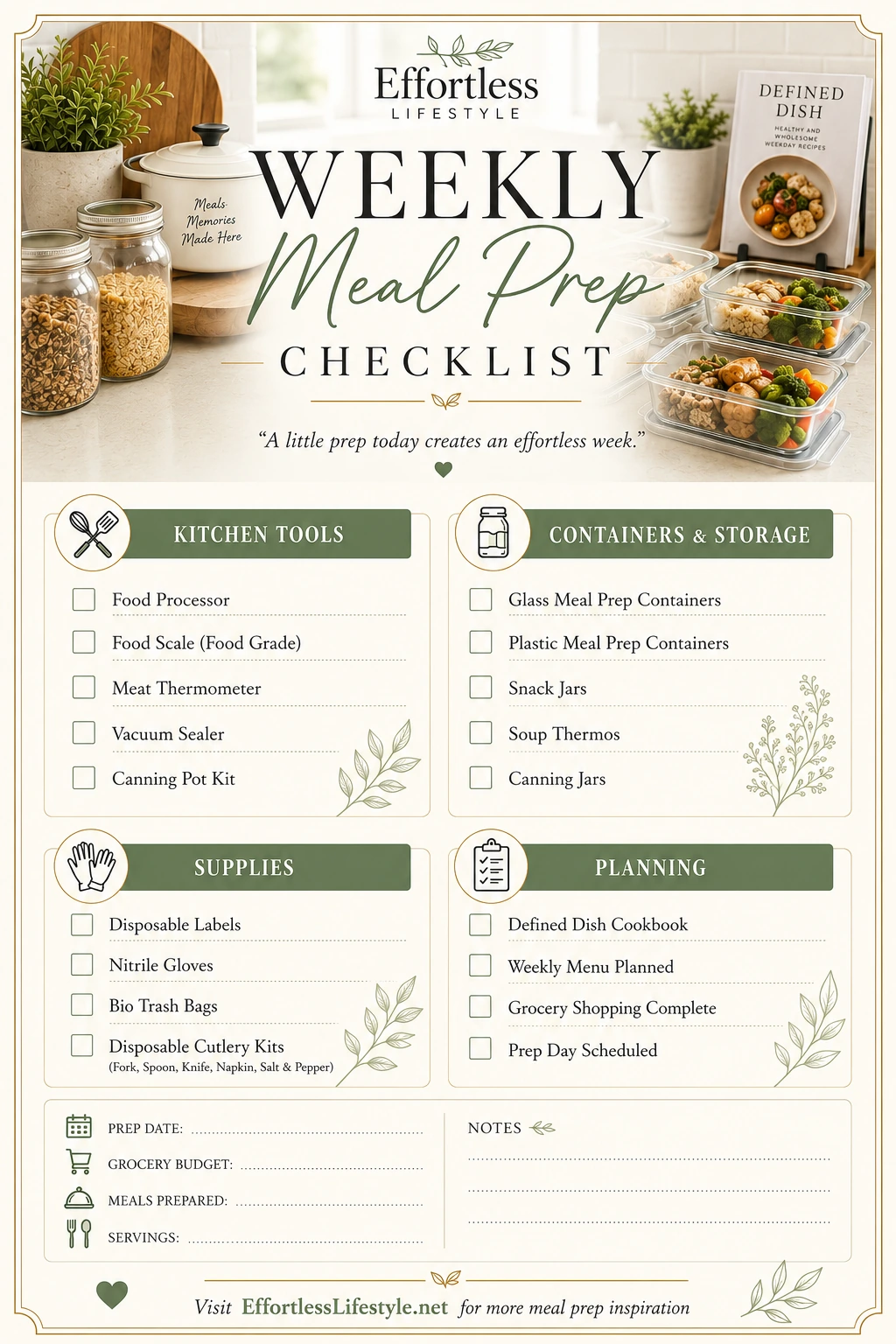 Preview of the printable weekly meal prep checklist